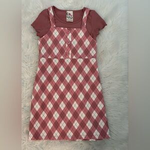 Pink Argyle Dress with Short Sleeves